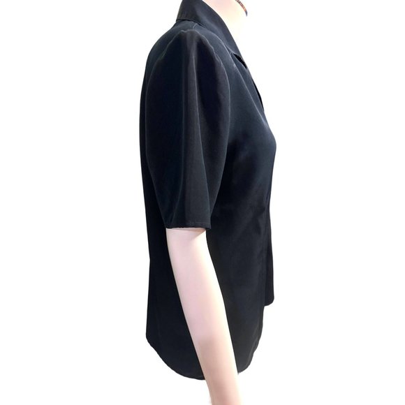 Anna Polyester Black Button Up Short Sleeve  Blouse Size S - Picture 7 of 11
